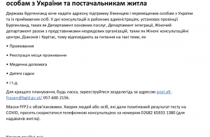 Обслуговування та допомога біженцям та переселенцям особам з України та постачальникам житла