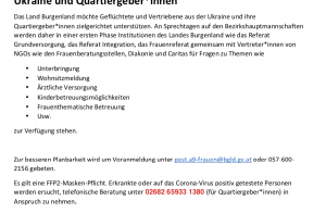 Service und Hilfe für Geflüchtete und Vertriebene aus der Ukraine und Quartiergeber*innen