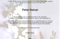 Peter Hetzer 79. Lebensjahr